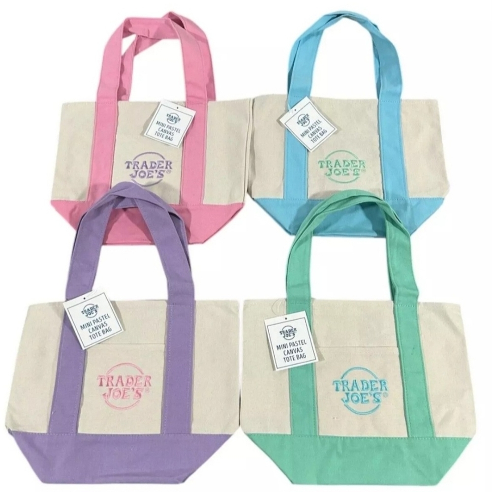Trader Joe's Pastel Canvas Tote Bags Pink, Blue, Green, Purple Sold Individually